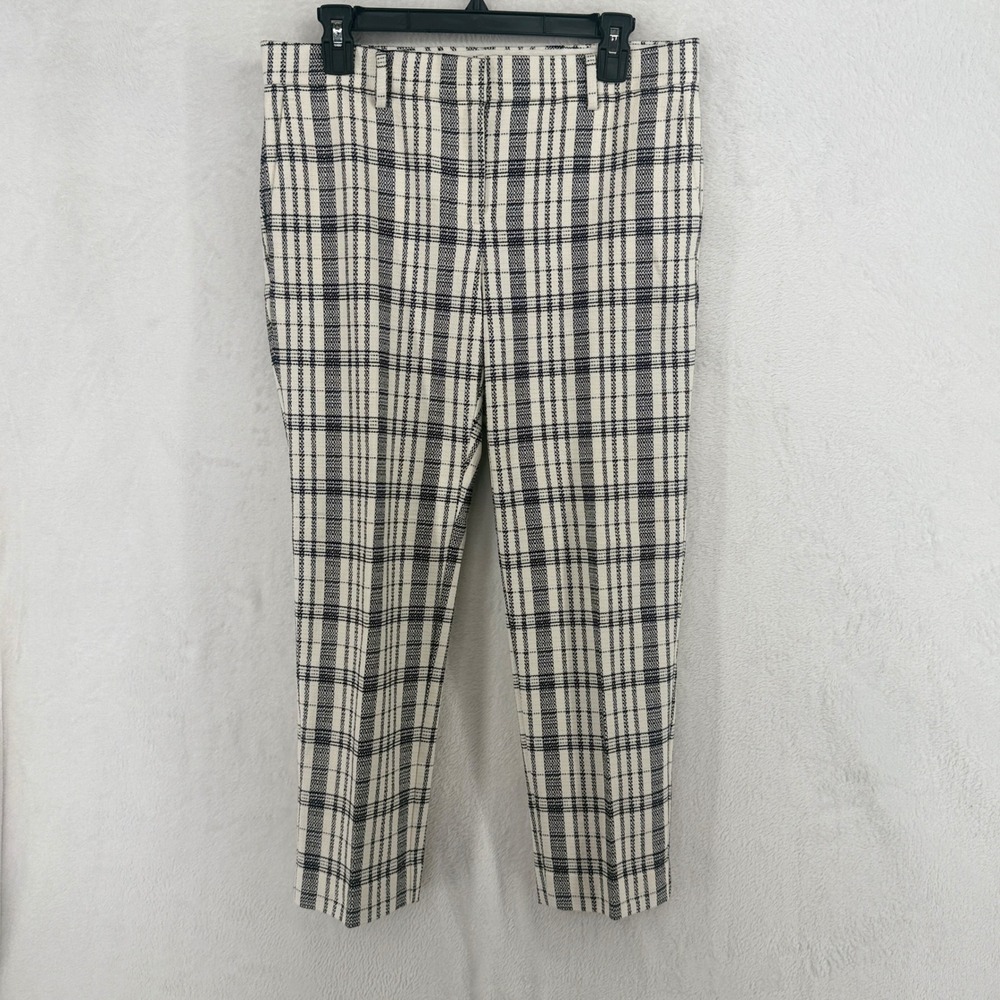 Ann Taylor Plaid Ankle‎ Pants Womens 6P Black White Tweed Office Career Stretch